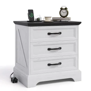 Modern Farmhouse Nightstand with Charging Station