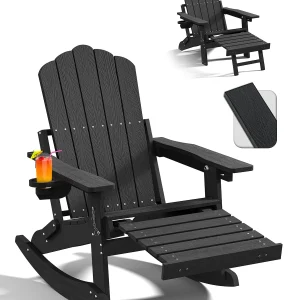 Adirondack Rocking Chairs with Retractable Ottoman & Cup Holders