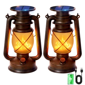 2-Pack Waterproof Solar Lanterns with Flickering Flame LEDs