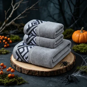 Halloween Themed Geometric Jacquard Towel Set,