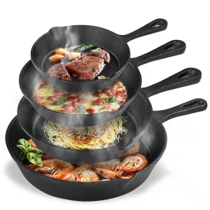 Senmeo 4-Piece Pre-Seasoned Cast Iron Skillet Set